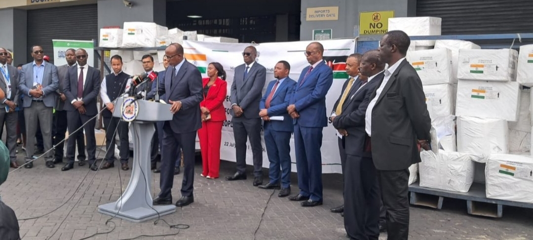 health-cs-receives-5-tonnes-of-medical-supplies-from-india-to-strengthen-ebola-preparedness Image